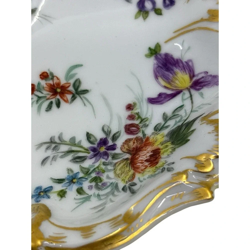 Antique T&V fine Porcelain Hand Painted Floral Scalloped Dish/ Catchall